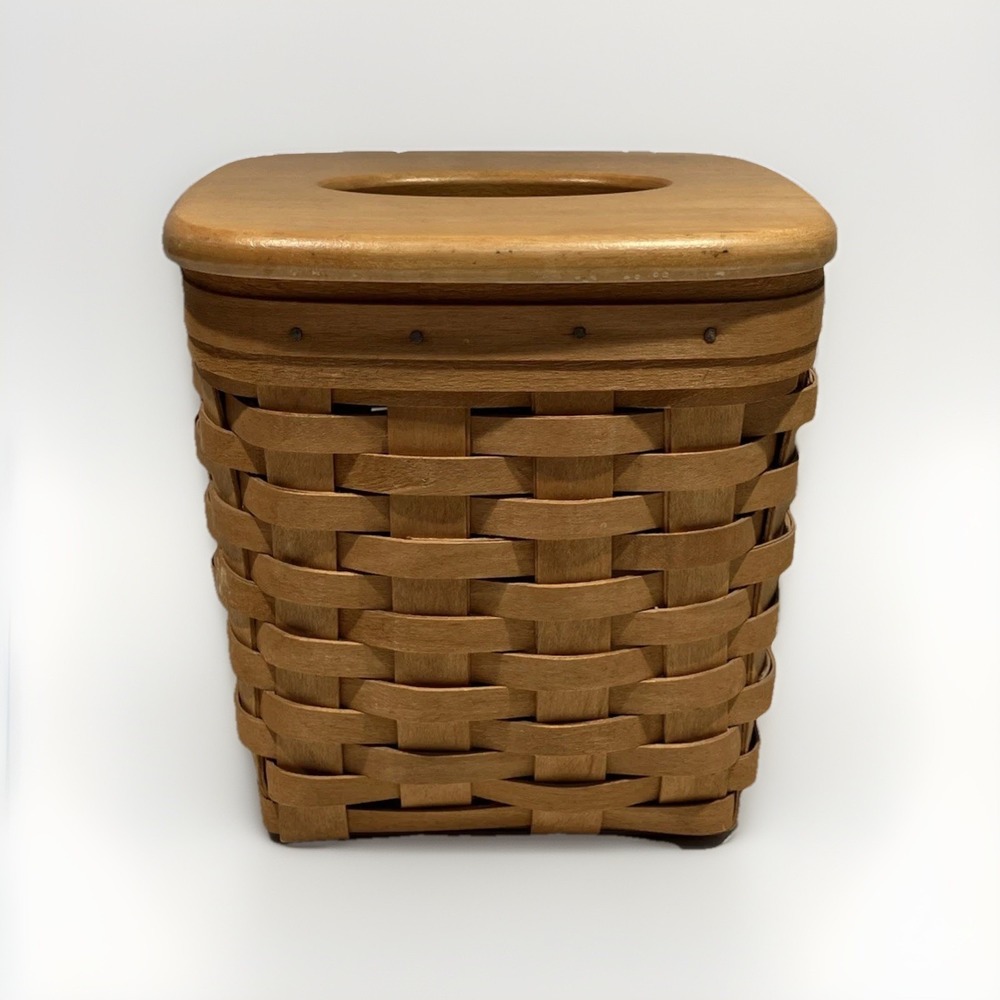 Longaberger 1977 Kleenex Tissue Box Brown With Wood Lid Vintage RARE Find